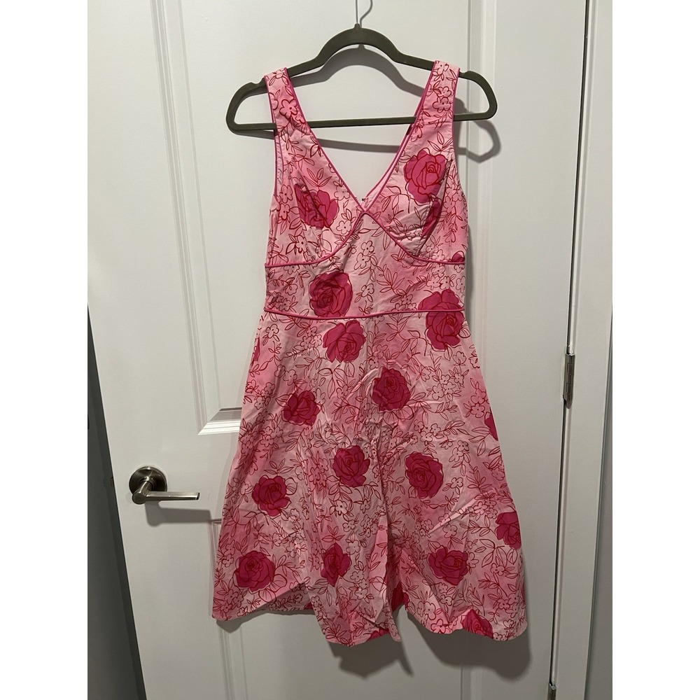 New York & Company Pink Floral Dress Fit & Flare 50s Tea Dress - Size 8